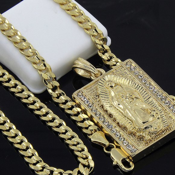 14kt Virgin Mary Pendant Cuban Necklace! 24